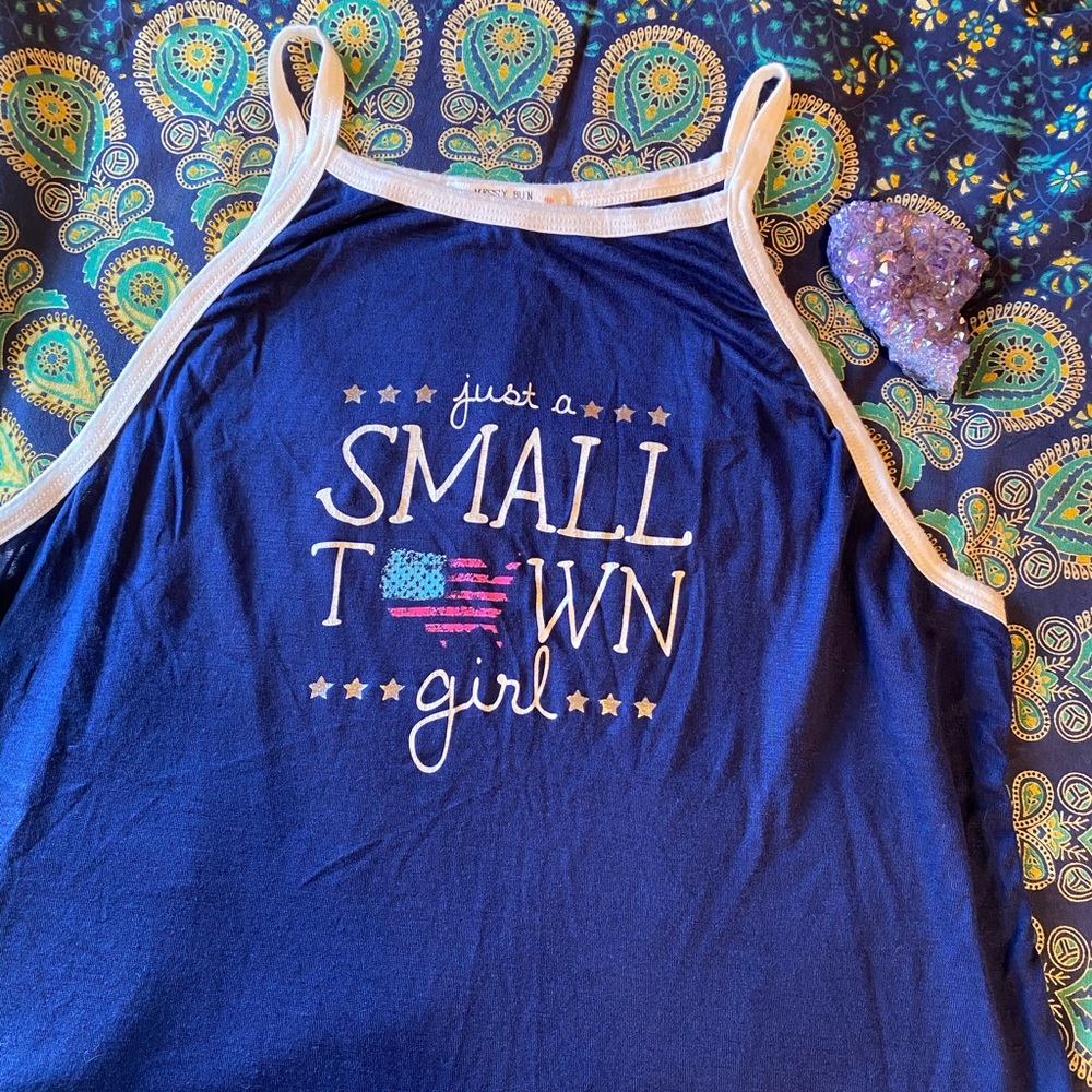 Just a Small Town Girl Navy Tank Top with Graphic
